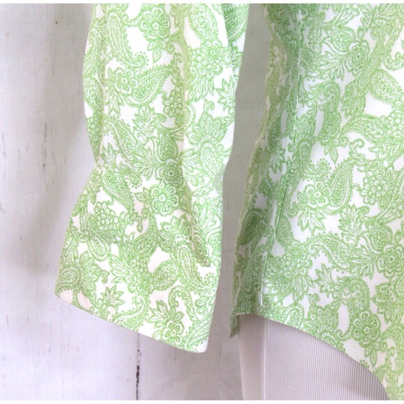 Talbots Size 8P Button Down Shirt Wrinkle Resistant Long Sleeve Green Paisley - Picture 8 of 9